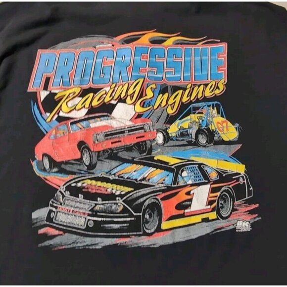 Vintage Y2K Progressive Racing Engines Polo Shirt Men XXL Black Graphic Polo - Picture 1 of 10